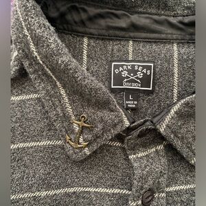 Grey white striped with black lining Dark Seas Flannel